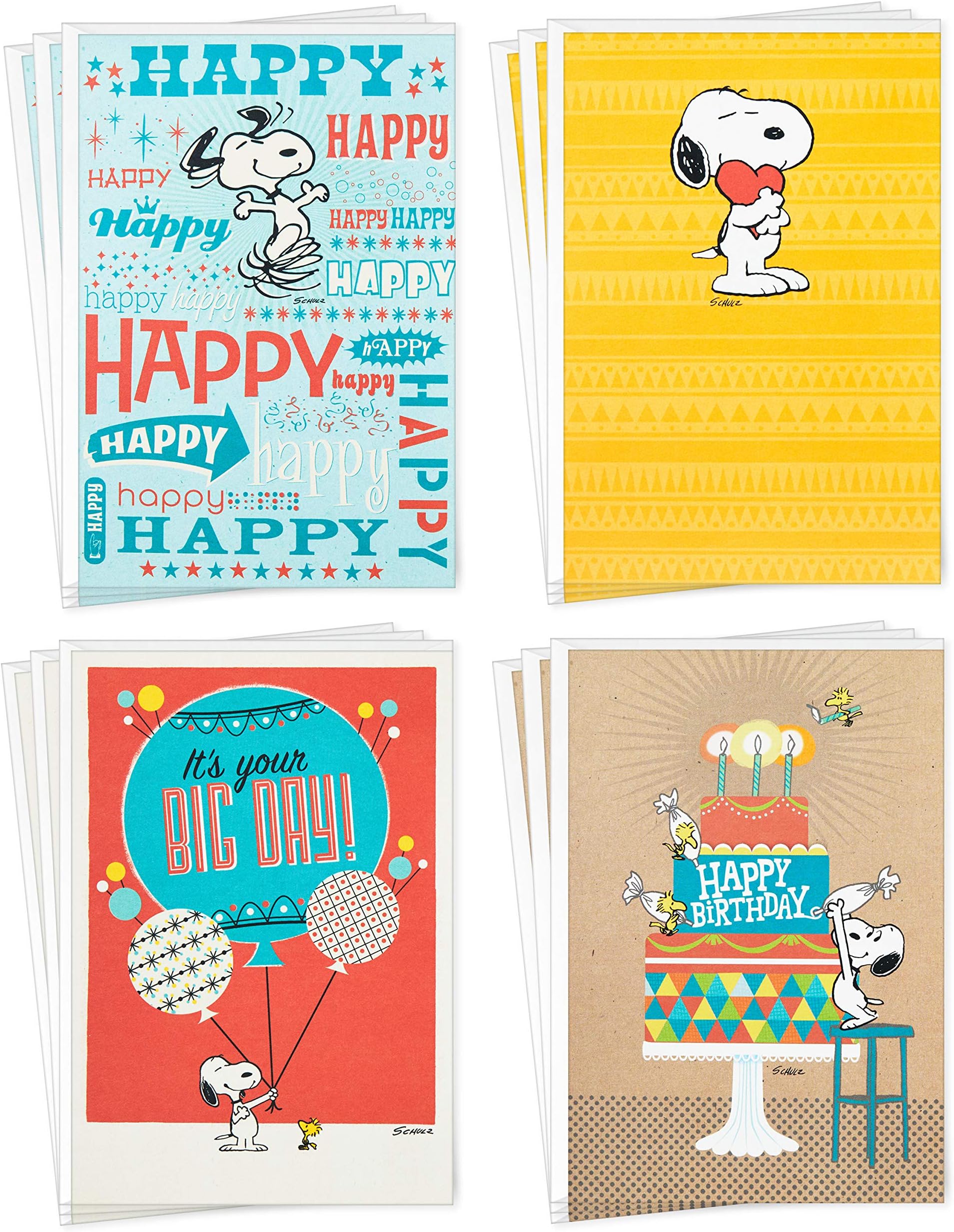 Peanuts Birthday Cards Assortment, Snoopy Designs (12 Cards with Envelopes)
