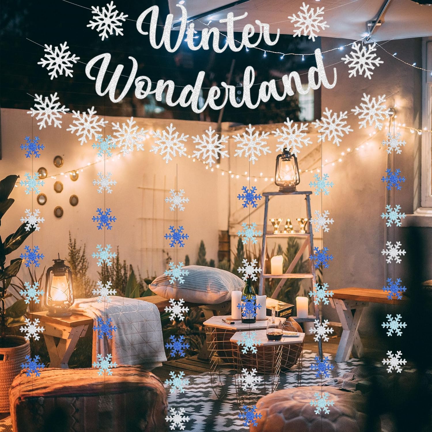 Decoración Copos Nieve Para Tartas | Azul Y Plateado | 20 Piezas No Comestibles