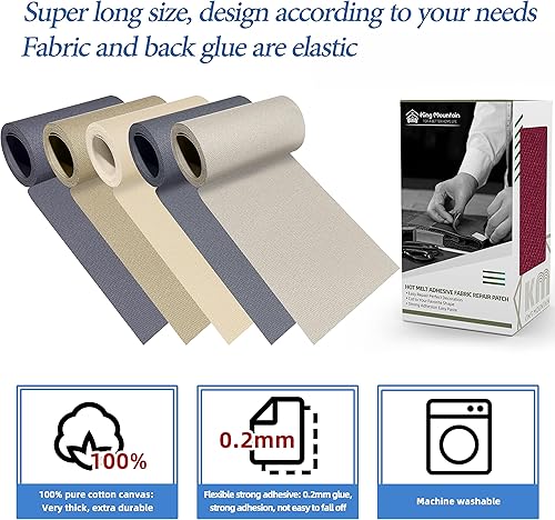 Miniatura 3 de KING MOUNTAIN Parche de lona para planchar, 3 x 60 pulgadas, parche de reparación de tela 100% algodón impermeable, utilizado para varios sofás,