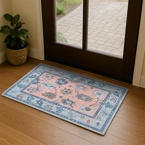 Miniatura 42 de Fame Living - Tapete Oushak pequeño, moderno, vintage, turco, ecléctico, floral, pastel, lavable, tapete para entrada interior, cocina, baño, Beige