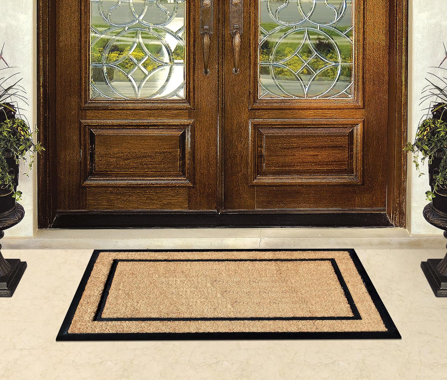 A1 Home Collections Entrance Door Mat - 24” x 48” Heavy Duty Front Door Doormat, Non-Slip Rubber Backed Thin-Profile Welcome Mat for High Traffic Areas, Plain Classic Border