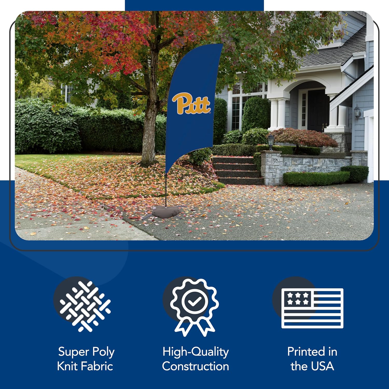 Pittsburgh Panthers College Sports Printed Feather Flag - NCAA Licensed - Super Polyester - School Banner (Navy Blue, Gold) (7.5' Cross Base)