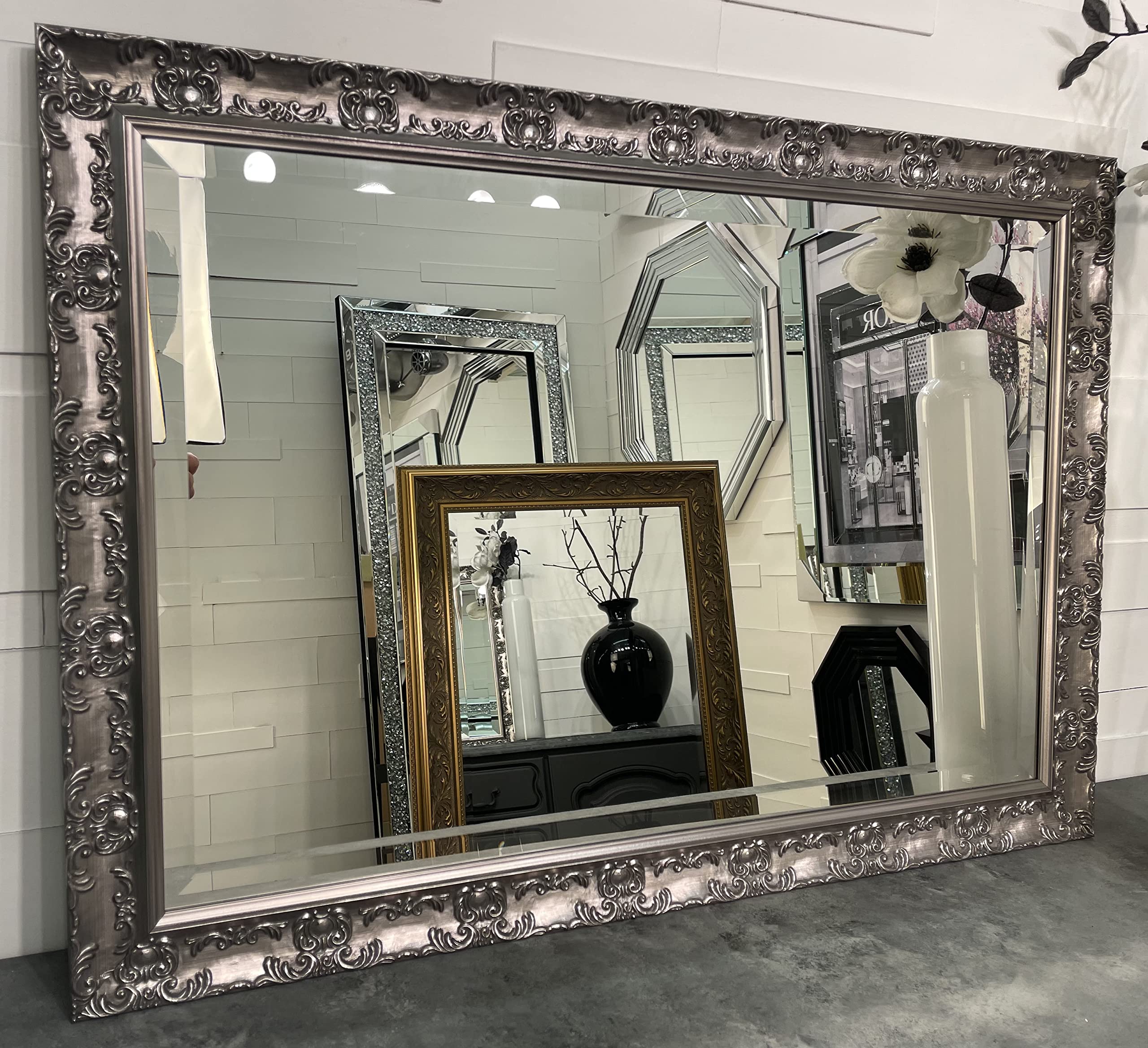 Fabulous Mirrors Antique Silver French Framed Decorative Rococo Ornate Wall Mirror 34" x 24" OPERA