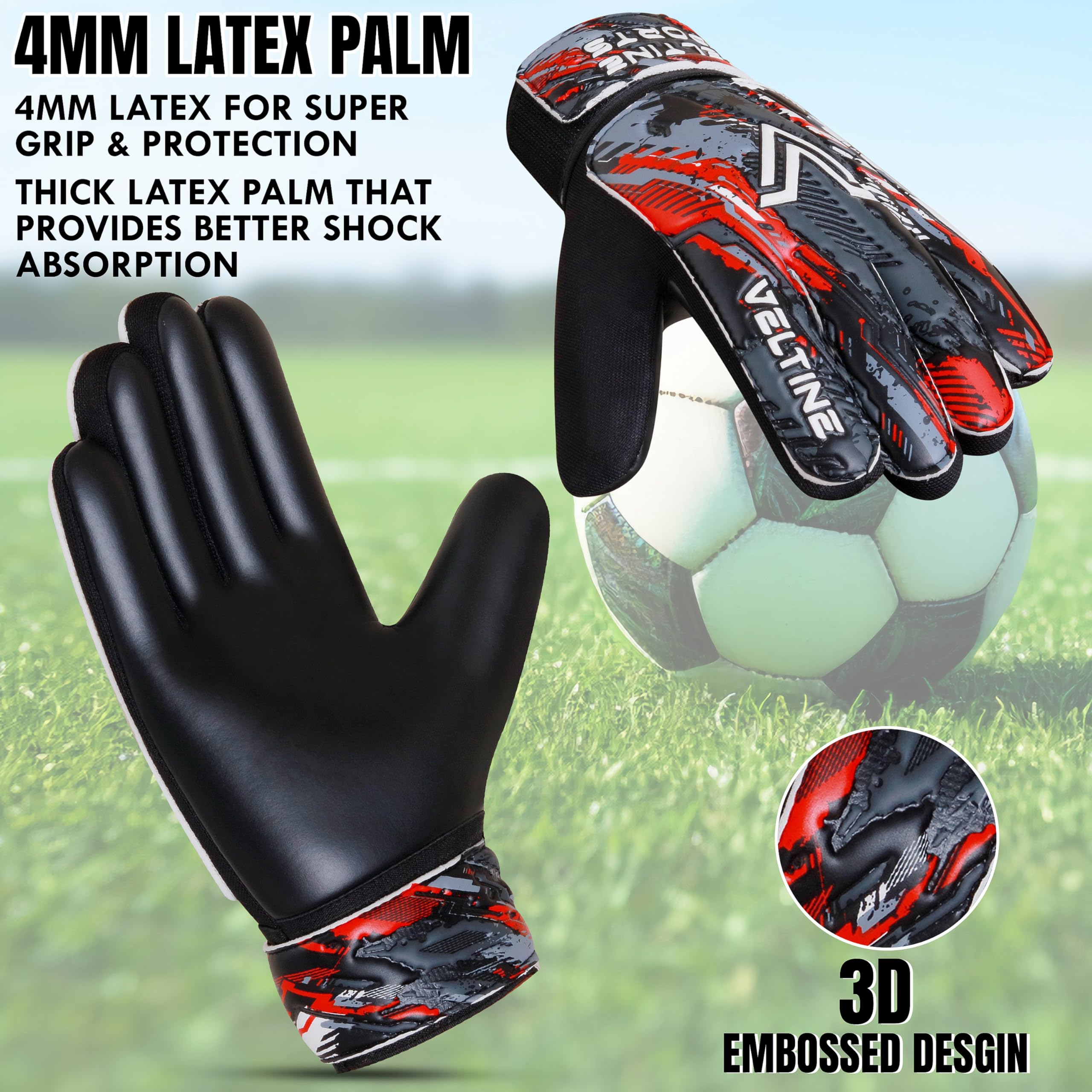 Guantes de portero de fútbol para niños, jóvenes y adultos, guantes de portero de fútbol con doble protección de muñeca y látex de 4 mm, antideslizante, agarre fuerte en la palma