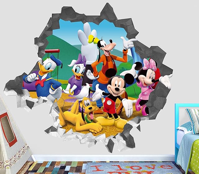 Mickey Mouse Club Wall Decal Smashed 3D Sticker Vinyl Decor Mural Kids - Broken Wall - 3D Designs - OP464 (Small (Wide 22" x 16" Height) )