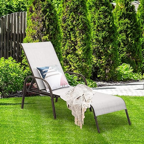 Miniatura 5 de COSTWAY Sillón de patio al aire libre, tumbona, tela ajustable, reclinable, reposabrazos para piscina, gris