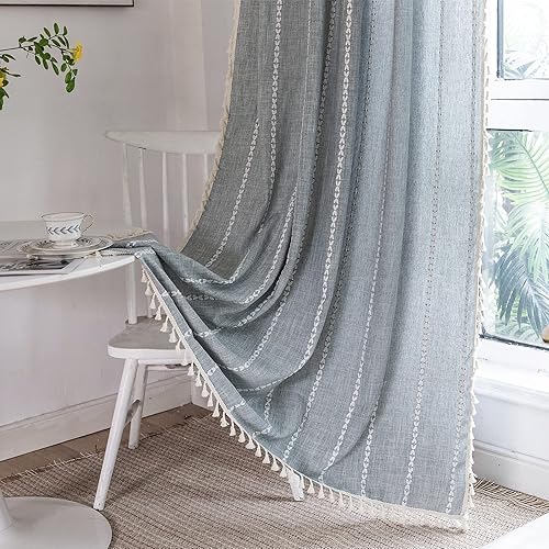 Deeprove Cortinas bohemias de 84 pulgadas de largo para dormitorio sala de estar cocina bordado a rayas de lino de algodón cortinas bohemias