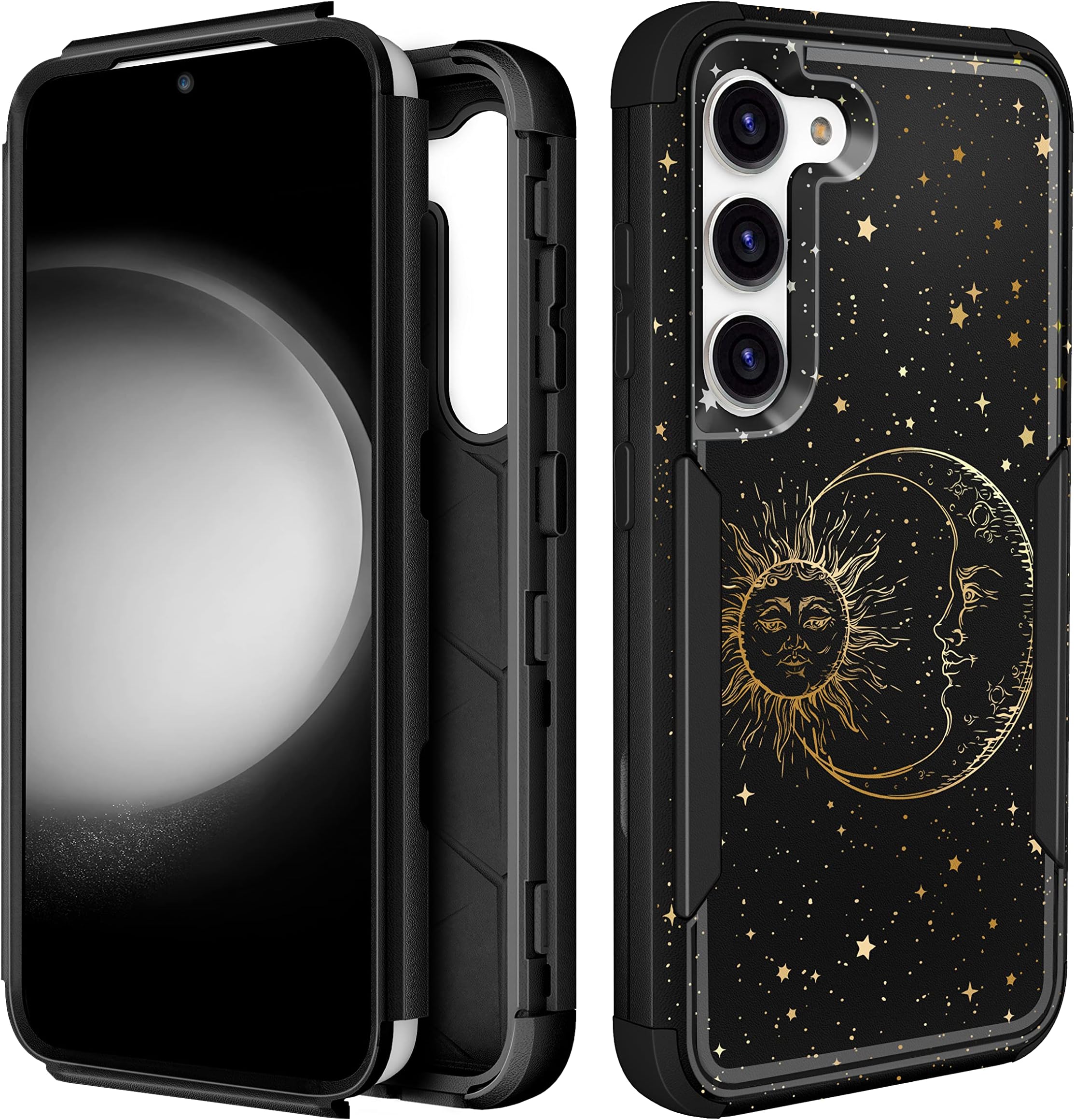 for Samsung Galaxy S23 Case - Women Cute Girls Phone Cover Cool Aesthetic Unique Design Teen Kawaii Sun and Moon Heavy Duty Protective Hard Shockproof Military Grade Funda for Galaxy S23