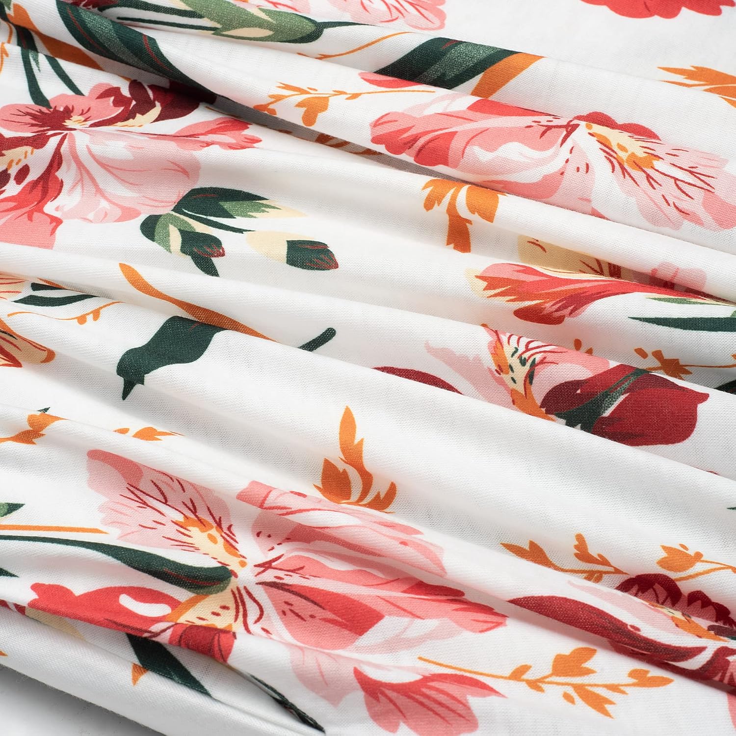 HOMEYEE Women's Short Sleeve Floral Casual Aline Midi Dress A102 (4,White+Floral#2) - Image 2