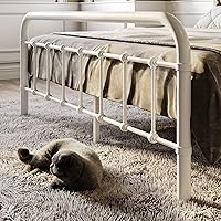 Vista 5 de SHA CERLIN Base de cama de tamaño matrimonial con cabecera y estribo de estilo vintage, base de colchón resistente, no necesita somier, fácil Blanco