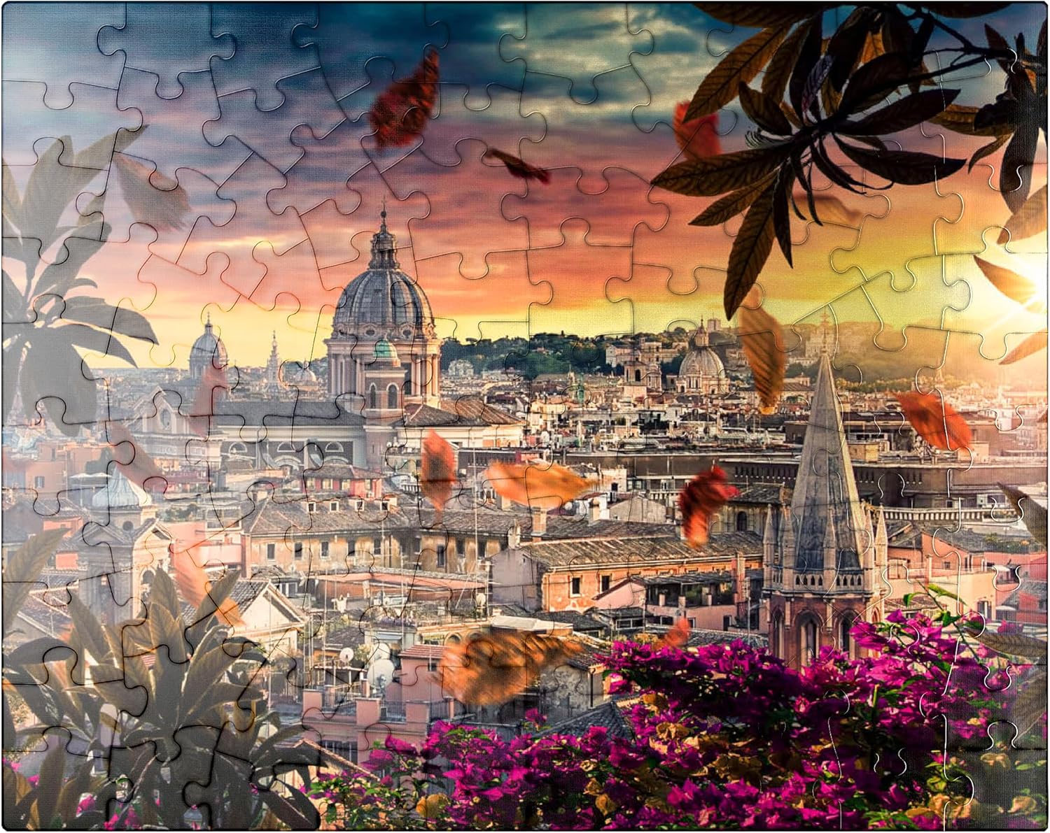 MyPuzzle Beautiful Sunset Over The City of Rome in The Evening - Premium 100 Piece Jigsaw Puzzle for Adults