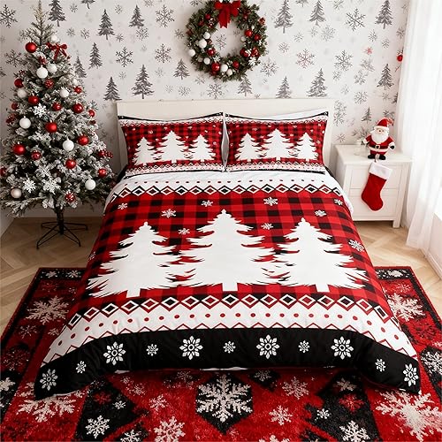 Vista 154 de Juego de funda de edredón rosa de Navidad para niñas, tamaño matrimonial, lindo juego de ropa de cama de dibujos animados de pingüino de Papá Noel