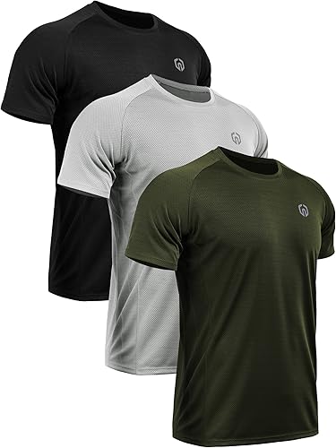 Neleus Camisetas deportivas de malla para hombre