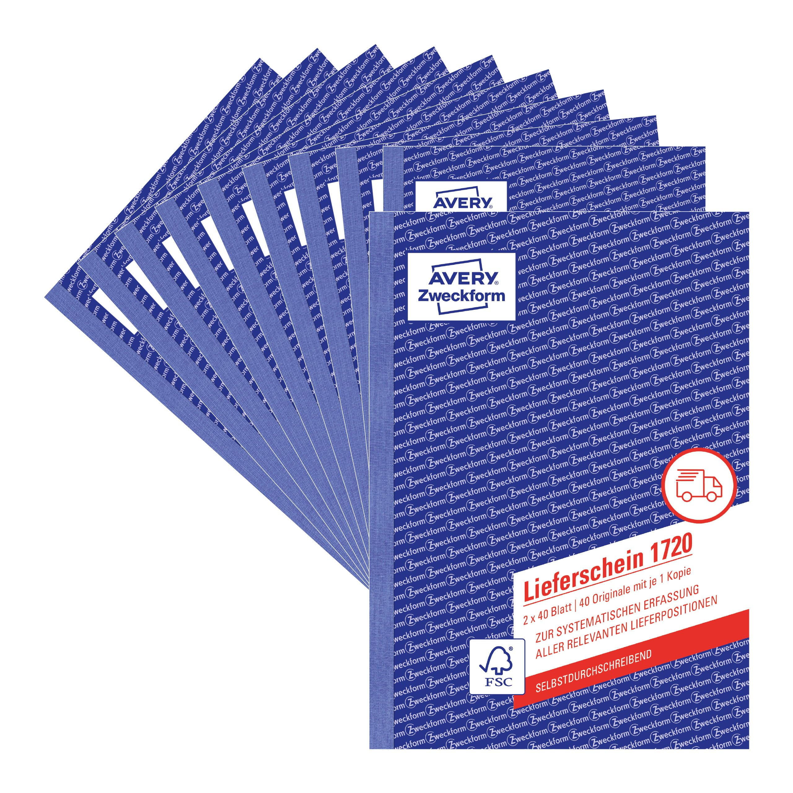 AVERY Zweckform 1720-10 Lieferschein (A5, selbstdurchschreibend, 2x40 Blatt) 10er Pack weiß/gelb