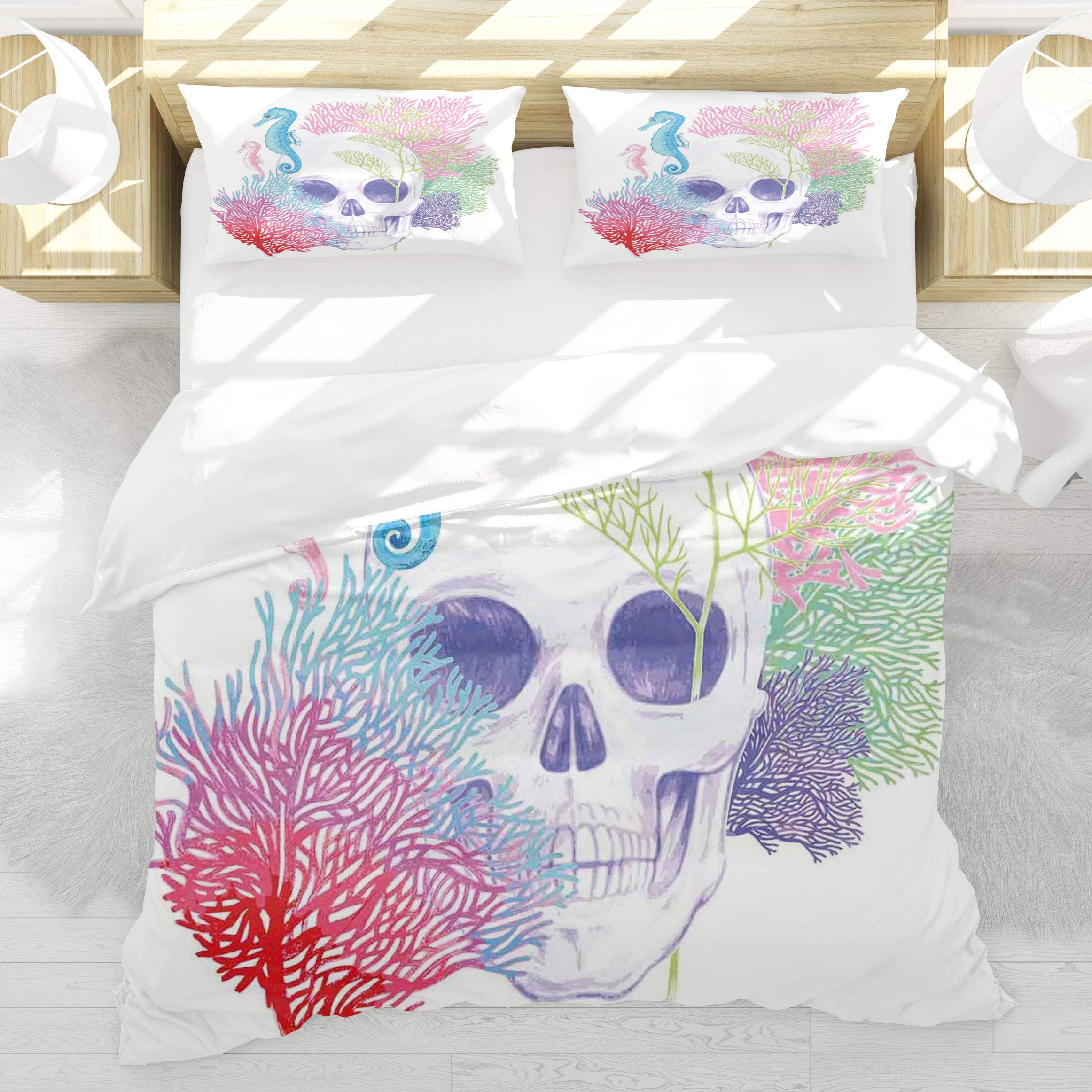 Housse de couette crâne Halloween 220x240 parure lit pirate aquarium