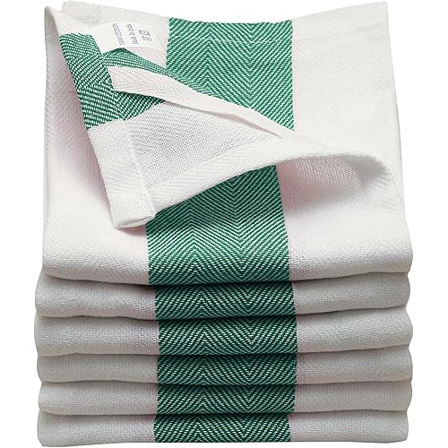 Kitchen Towels | Cotton Dish Towels for Drying Dishes| Absorbent Kitchen Dish Towels, Dishcloths| Tea Towels for Embroidery|15"x25" Stripe Green Towels 6-Pack