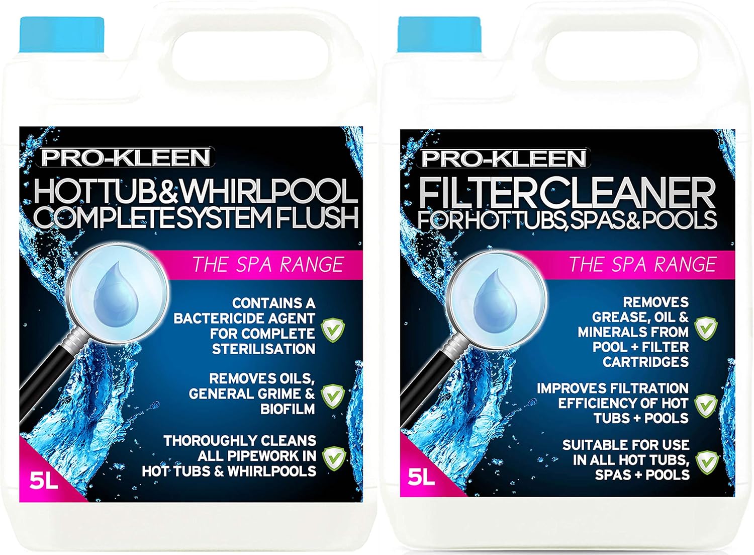 ProKleen 5 Litre Hot Tub & Whirlpool Complete System Flush & 5 litres Filter Cartridge Cleaner