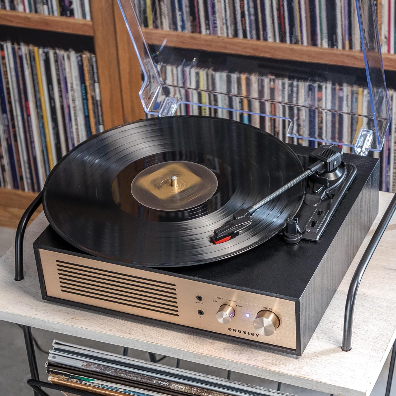 Crosley CR6045A-BK Miles 3-Speed Bluetooth in/Out Record Player Turntable with Built-in Speakers, Black