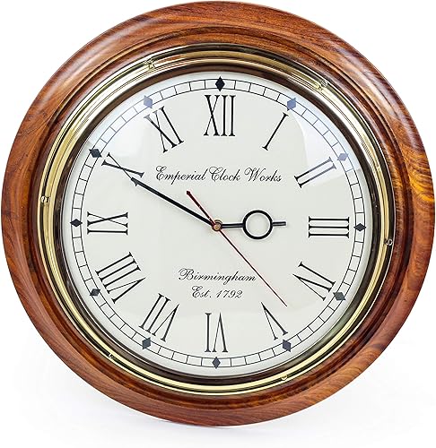 Miniatura 2 de Nagina International Reloj de pared náutico de latón con números romanos en base de palisandro premium  Regalos y decoración hechos a mano (16