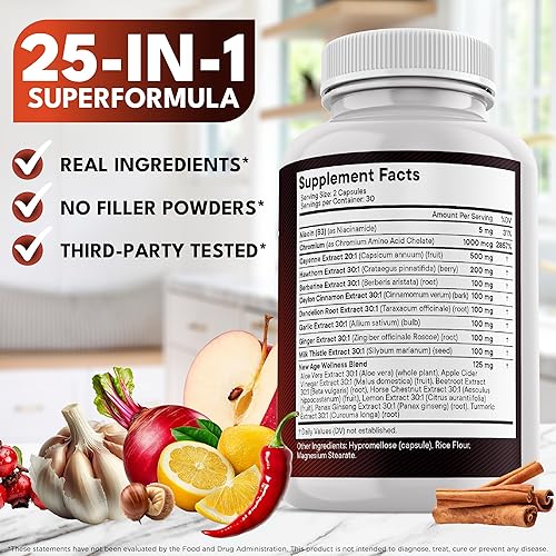 Miniatura 7 de NEW AGE Suplemento de cápsulas de pimienta de cayena con bayas de espino, raíz de diente de león, canela de Ceilán, ajo, jengibre, ACV, cardo