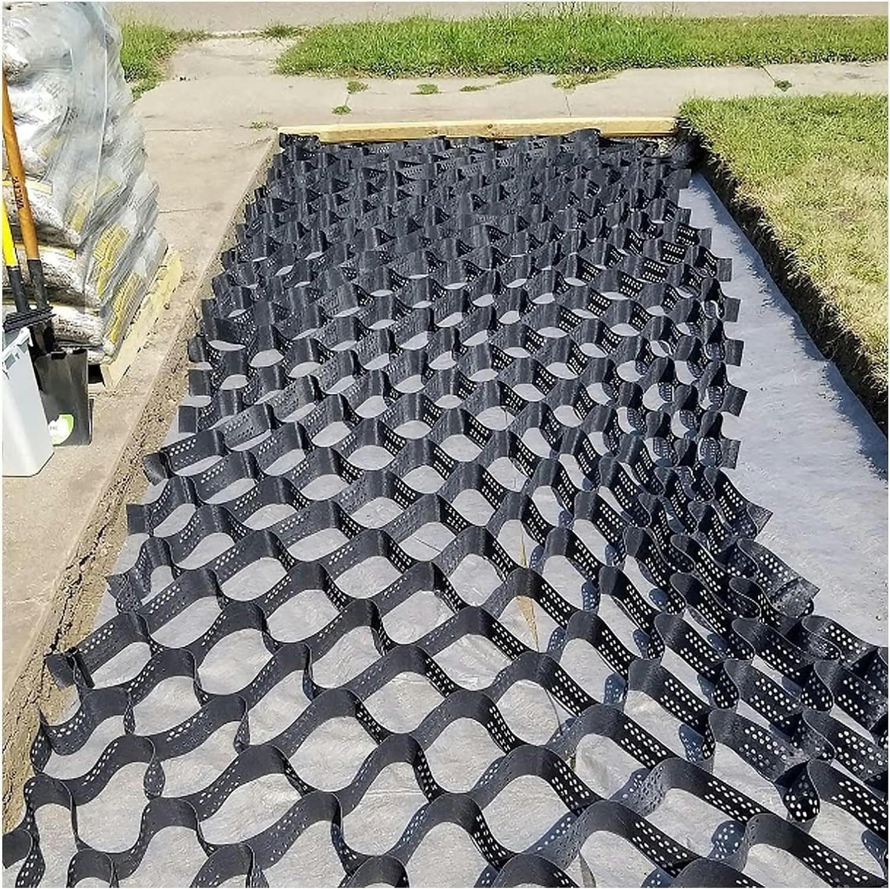 Btoiasyhf Gravel Stabilizer Driveway Ground Grid, Heavy Duty Geo Grid With Drain Holes, Driveway Pathway Geocell Gravel Grid,For Garage, Garden, Driveway, Walkway Garden (Size : 2X8m(6.5X26ft))