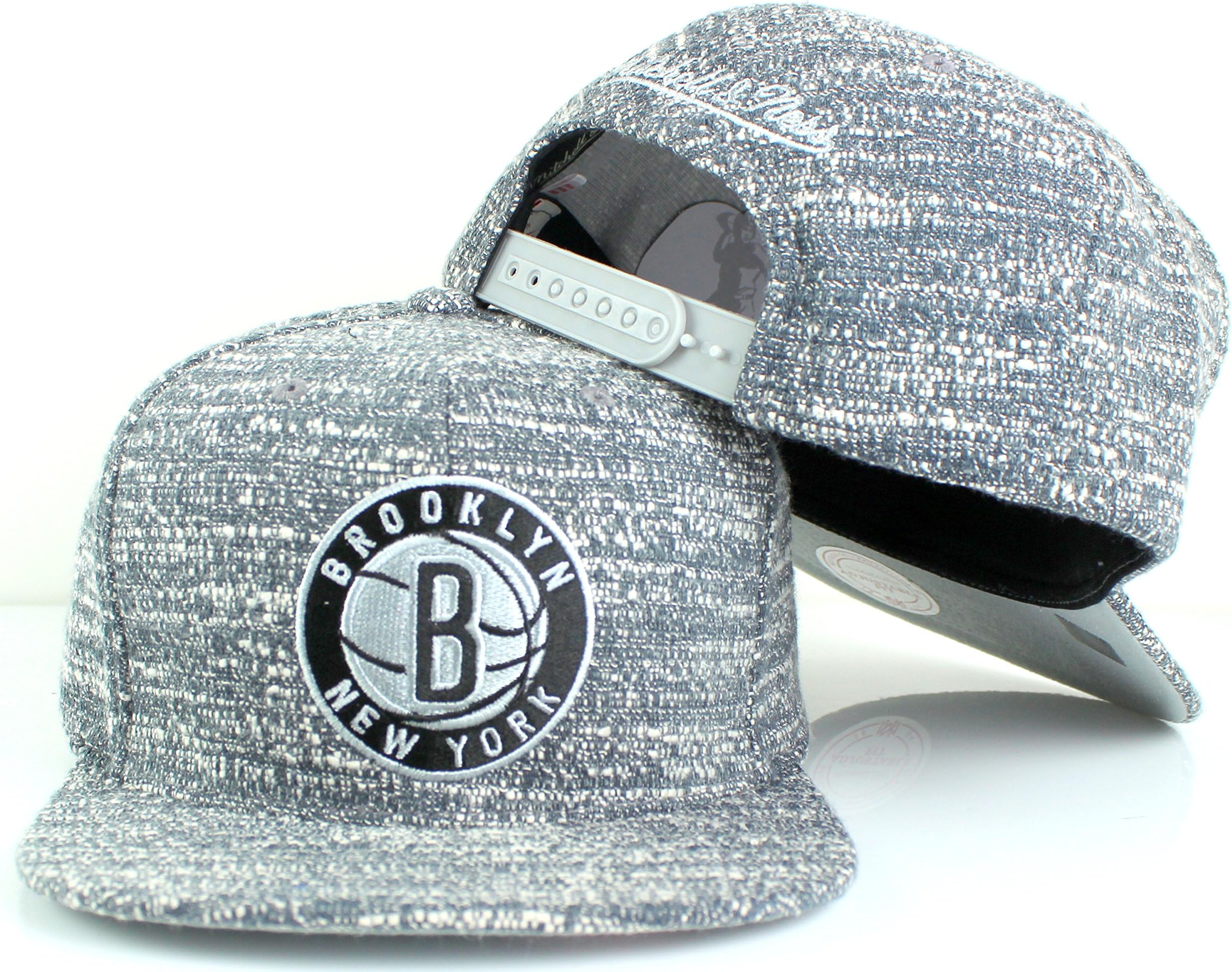 Mitchell & Ness NBA Grey Noise Flat Brim Snapback Cap (Adjustable, Brooklyn Nets)