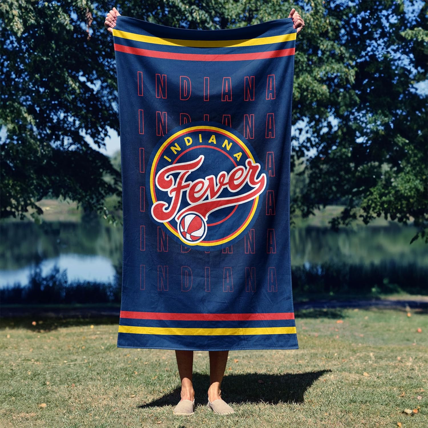 Northwest WNBA Indiana Fever Jersey Stripes Beach Towel, Soft Absorbent Cotton Blend Bath, Pool Swim Travel Fan Gear, 35 x 60 Inch
