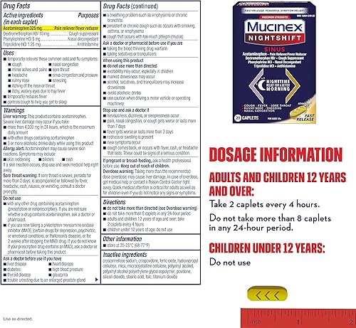 Miniatura 2 de Mucinex Nightshift sinus, potente alivio nocturno multisíntoma, 20 cápsulas de liberación rápida, alivio del dolorreductor de fiebre, supresor de
