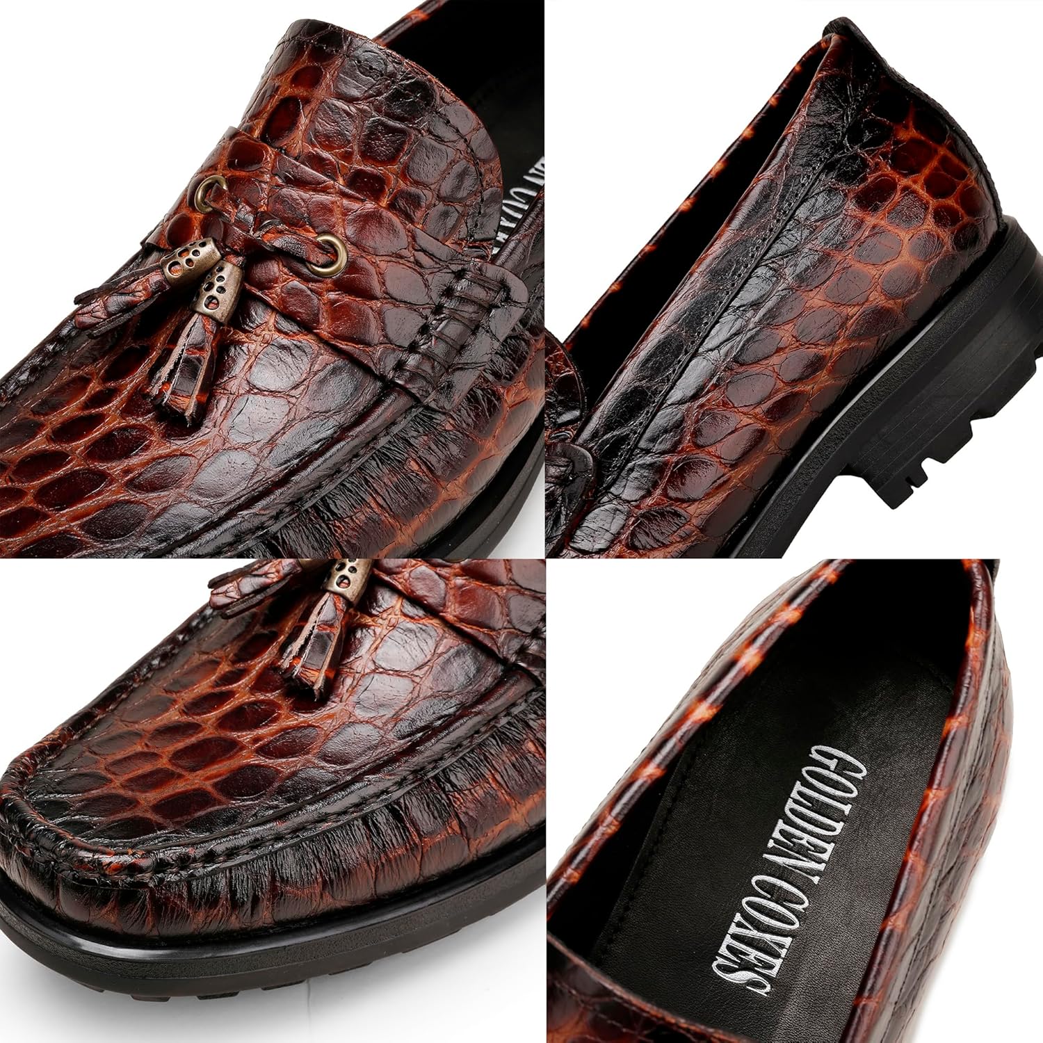 Premium Leather Tassel Loafer for Men, Classic Alligator Printed Thick Sole Dress Loafers Shoes for Mens - Image 3