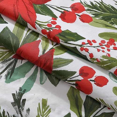 Miniatura 4 de Newbridge Poinsettia Flourish - Mantel de vinilo contemporáneo de Navidad con parte trasera de franela, mantel de vinilo navideño de flor de pascua