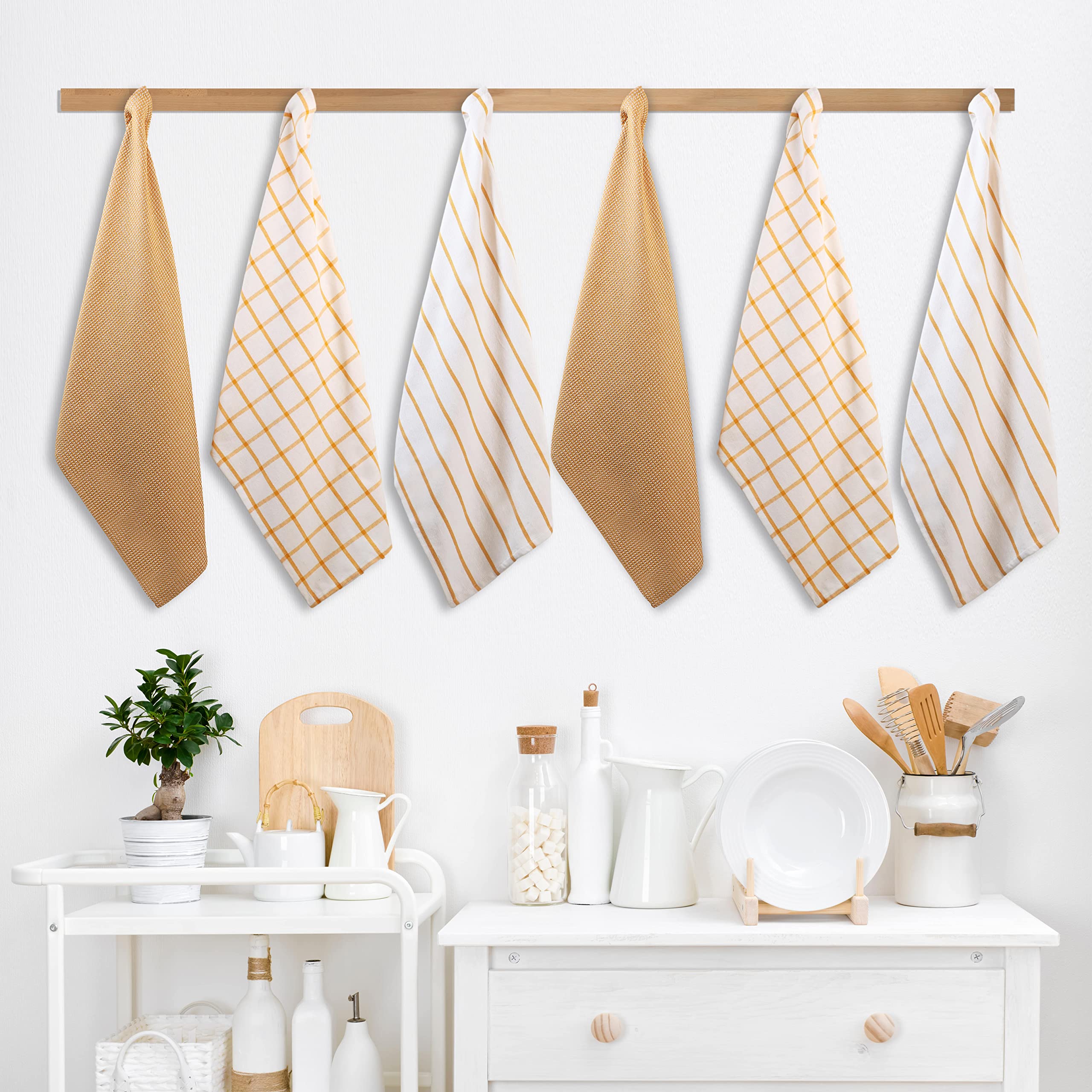 WHITEWRAP Strofinacci Da Cucina In Cotone - Confezione Da 6, Altamente Assorbenti, Con Strisce Rosse, Ideali Per Piatti E Superfici - 2