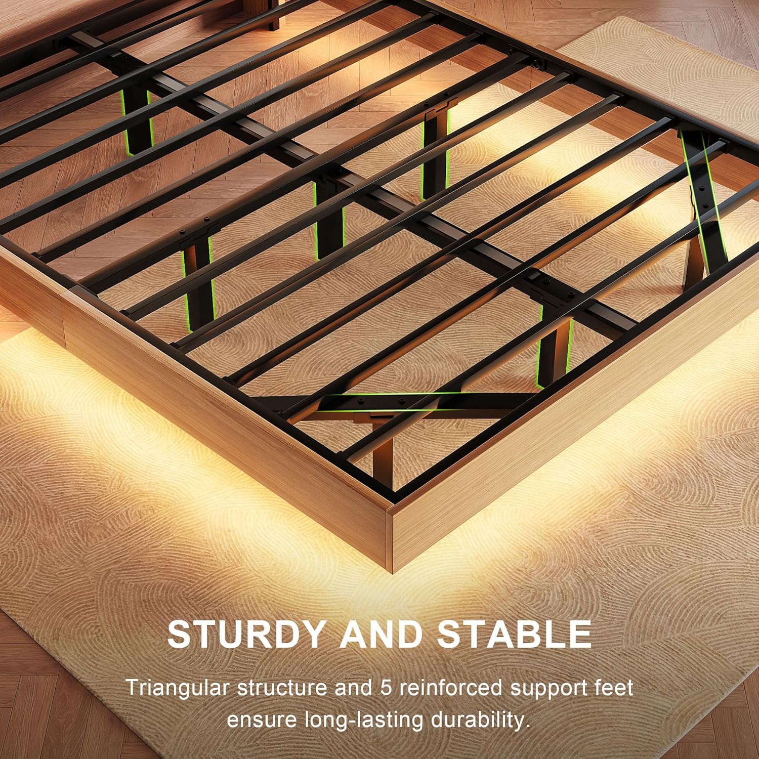 Feonase Floating Bed Frame Queen with Charging Station & Led Light, Wooden Queen Platform Bed Frame w/Upholstered Storage Headboard, Heavy Slats Support, Noise Free, No Box Spring Needed, Walnut
