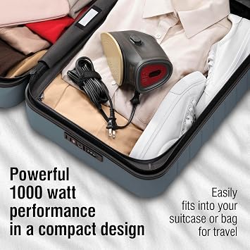 CHI Mini Steam Iron for Clothes, 1000 Watts, XL 10 Cord | Sewing, Crafting and Travel, Titanium Ceramic Soleplate, Portable, 3-Way Auto Shutoff, Vacation Essential