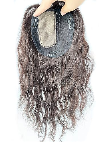 Miniatura 2 de ICRAB 10 pulgadas de cabello humano ondulado natural para mujer, parte derecha, 5.1 x 5.5in, postizo sin costuras, tupee, corto, rizado, clip en la