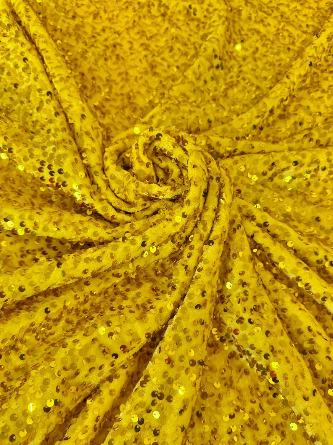 Sequin Velvet Fabric Soft Stretchy Cloth Glittering Sequins - Perfect for Dressmaking and Christmas Decor - 1 Yard of Velvet Fabric for Sewing and Crafts – 2 Way Stretch (Yellow, 2 Yard)