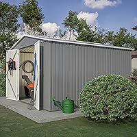 Vista 19 de Cobertizo de almacenamiento de metal resistente de 8 x 12 pies, puertas con doble cerradura, marco de suelo impermeable y protección para todo tipo