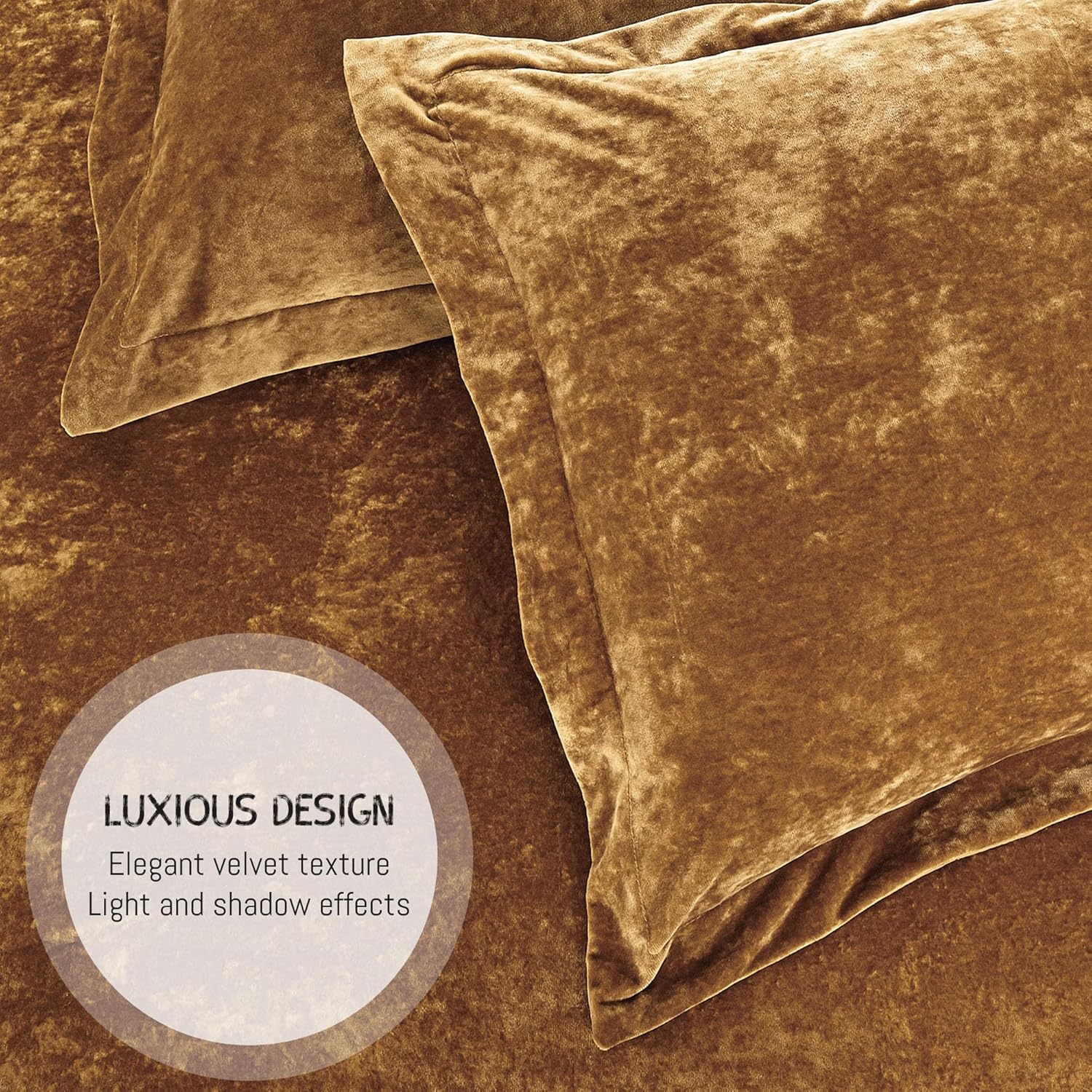 Luxury Velvet Queen Size Comforter Set, 3 Pieces Reversible Brushed Solid Microfiber Back, All Season Cozy, Soft, Warm(Caramel Gold,90x90 in) - Image 4