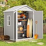 Gizoon 6x4.4 FT Resin Storage Shed Outdoor, Resin Shed with Floor, Garden Shed Weather Resistant Plastic Tool Shed with Lockable Door for Backyard, Garden, Patio, Lawn, Grey