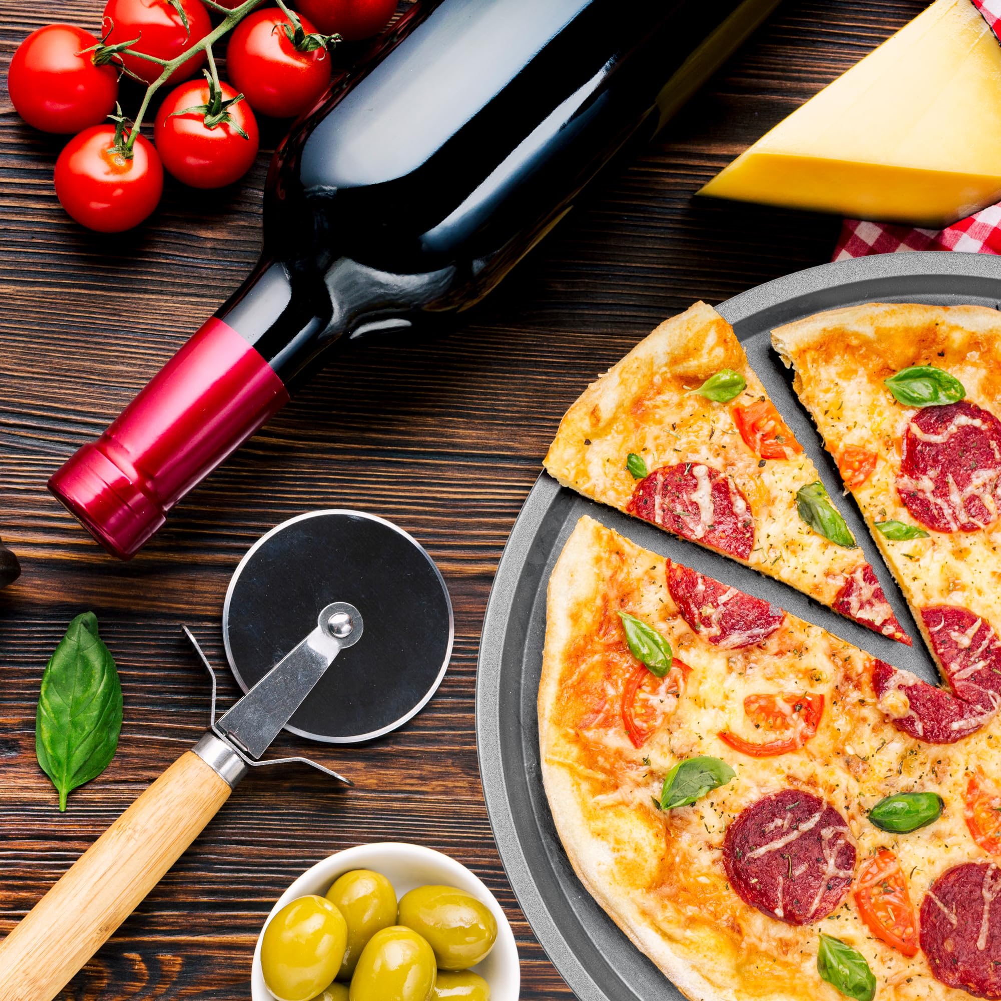 Lot De 4 Plaques à Pizza Rondes 16 Cm - Acier Au Carbone, Antiadhésif, Pour Tartes, Quiches, Gâteaux