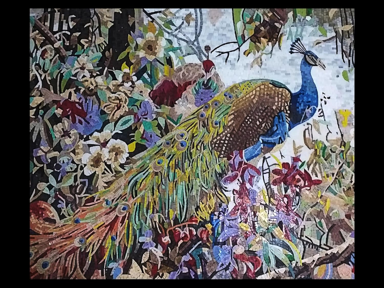 Sly Peacock Tile Mosaic Artwork | Masterpiece Marble Mosaics | Mosaic Designs By Mosaics Lab | Handmade Marble | This Masterpiece Is Great As Wall Art | Perfect For Any Office, Living Room.