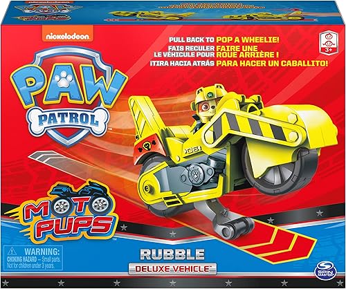 Miniatura 45 de Paw Patrol, Moto Pups Deluxe de Marshall, vehículo de motocicleta de tracción que hace piruetas, figura de juguete