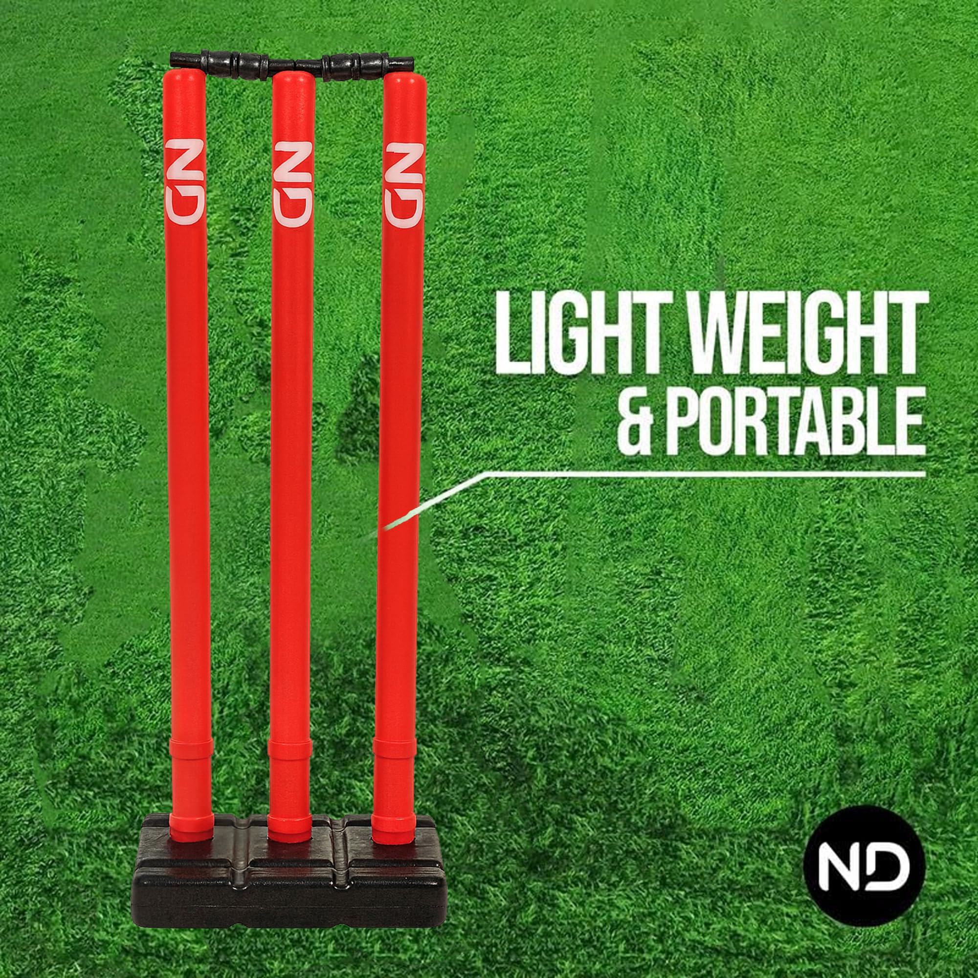 ND Sports Wicket Stumps with Bail - Durable, Lightweight & Portable Cricket Set for All Surfaces, Red / Black, Junior (Size 5) - Pack 1 - Image 3