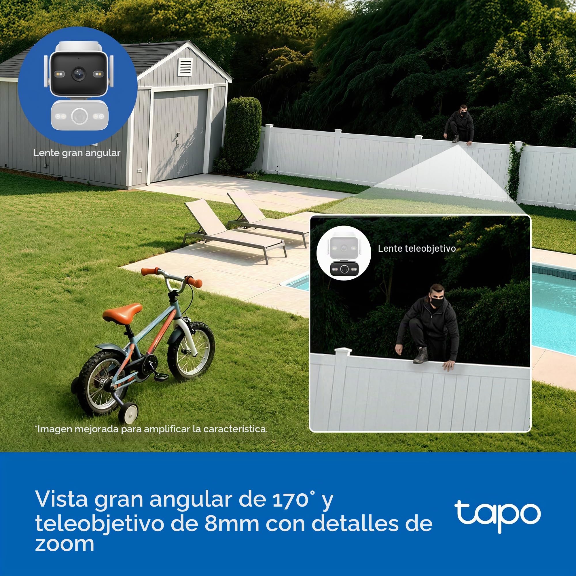 Tapo C575D - Cámara de Vigilancia Exterior WiFi 4K Doble Lente, Visión 170°, PTZ 360°, Seguimiento Inteligente IA, Visión Nocturna Color, PoE, IP66, Audio Bidireccional