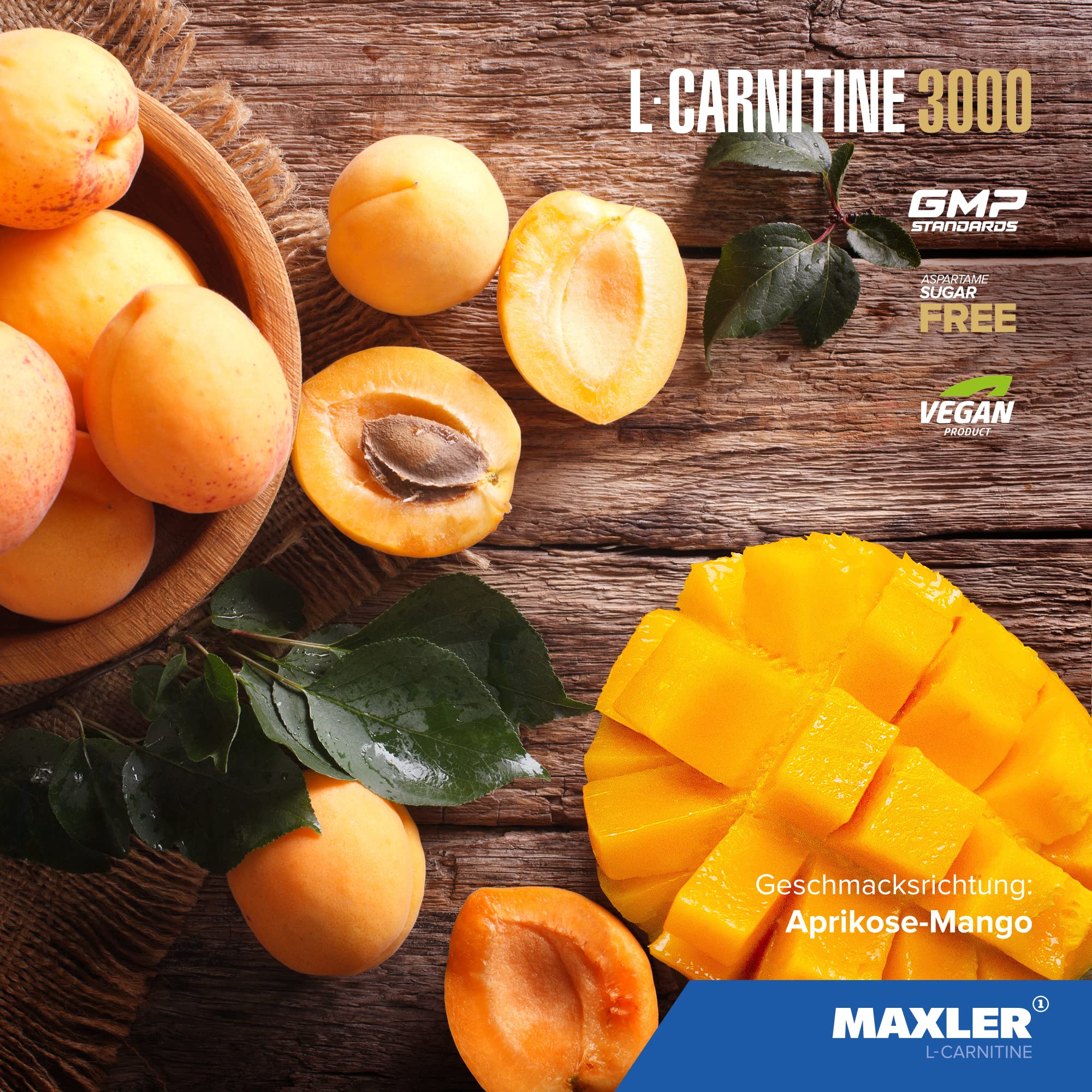 Maxler L-Carnitine 3000 - Albaricoque-Mango - 14x25ml - L Carnitina Líquida en dosis altas - Suplemento nutricional vegano - 3000 mg de ingredientes activos por porción - 14 porciones (Paquete de 4)