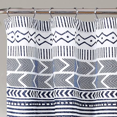 Miniatura 2 de Lush Decor Hygge Geo - Cortina de ducha, 72 x 72 pulgadas, azul marino y blanco