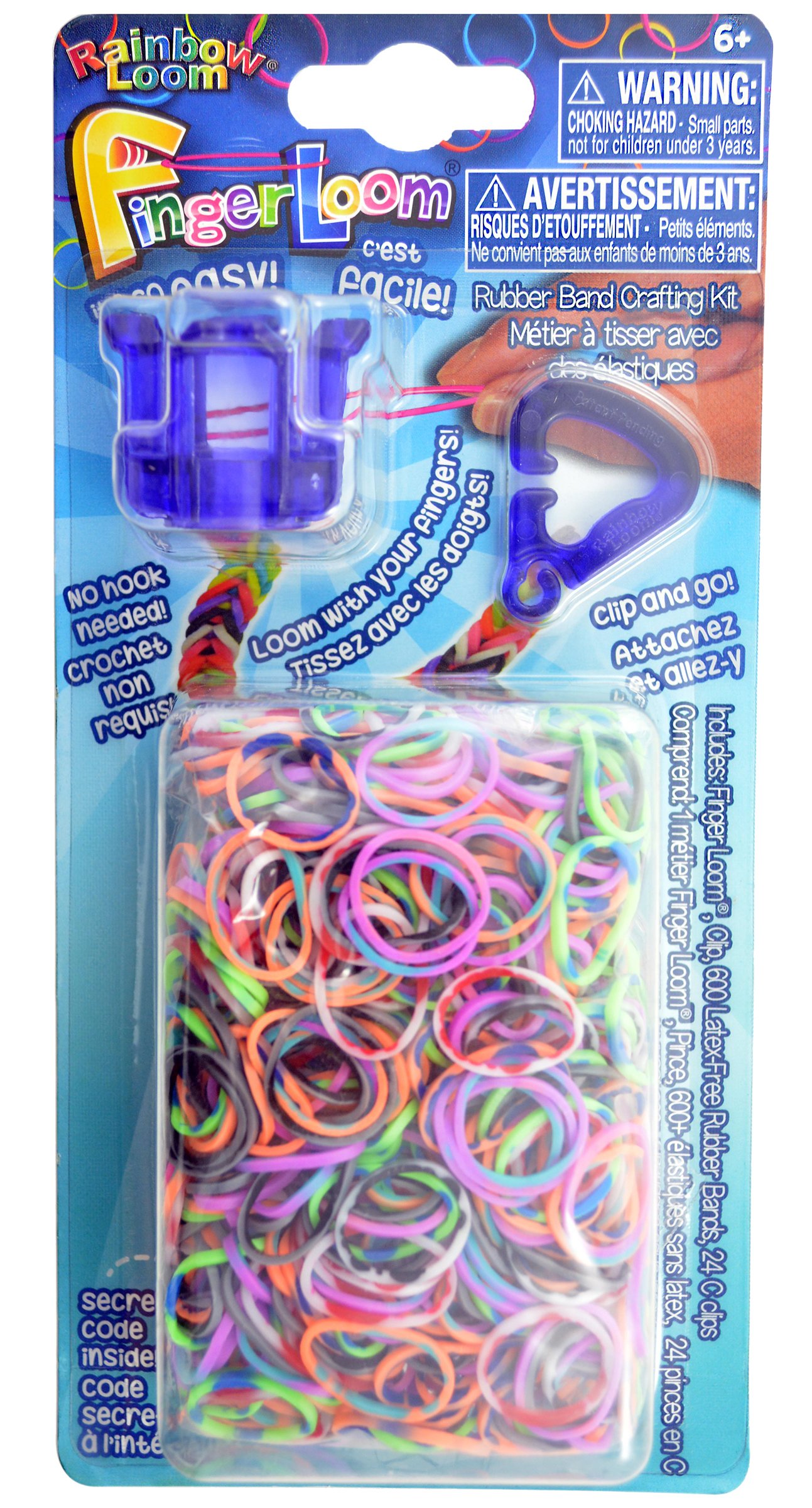 Rainbow Loom(r) Purple Finger Loom(tm) Featuring 600 Assorted TIE DYE Rubber Bands and a Purple Finger Loom and Clip, Great for Boys and Girls 7+