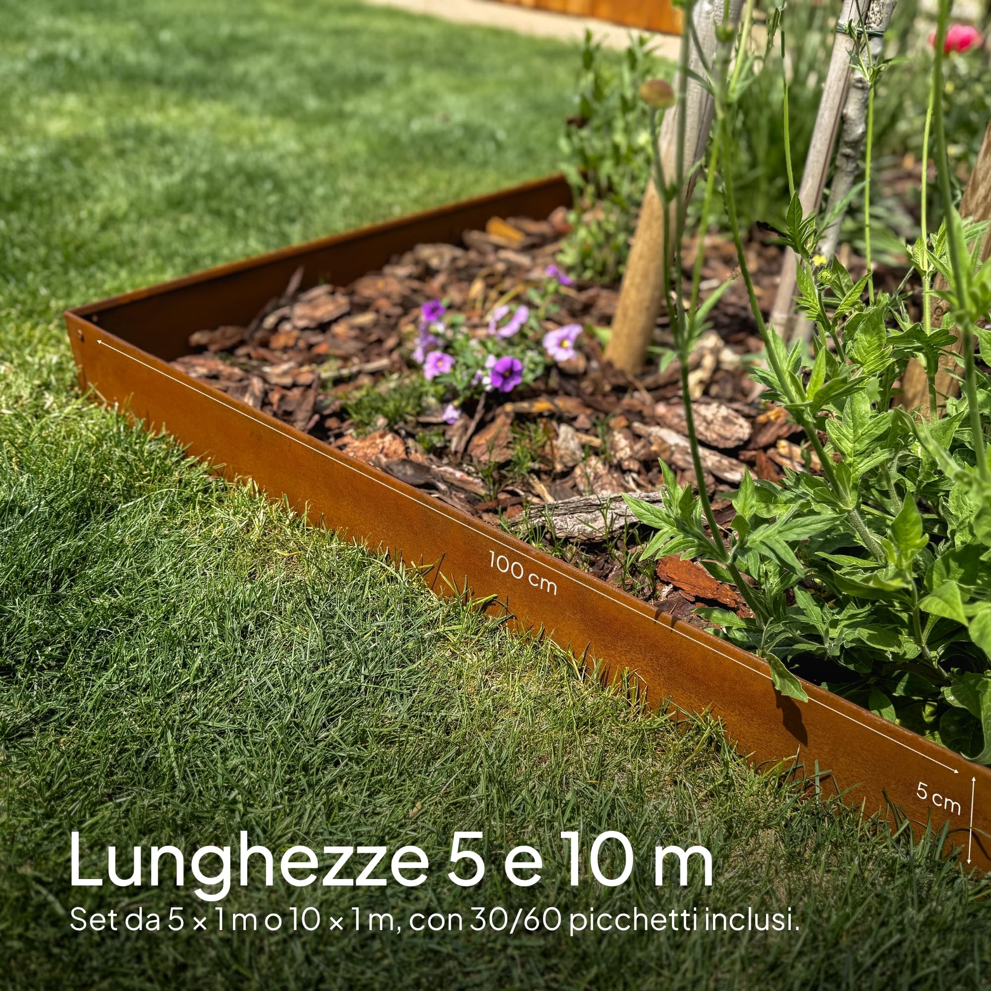 UNIGARDIA Bordura per Aiuola in Acciaio Corten 5 m, Altezza 5 cm
