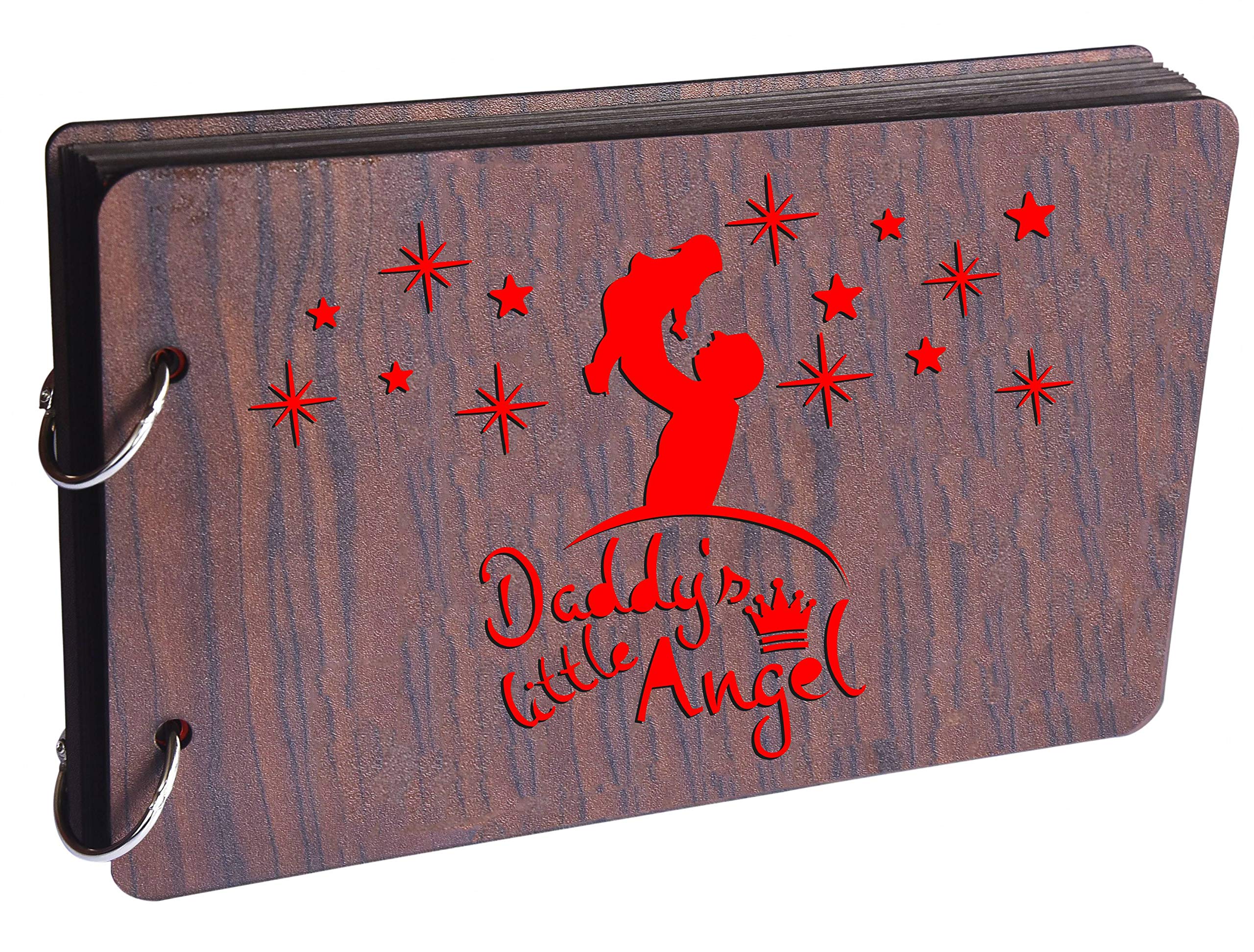 GiftsCafe Daddy's Little Angel Wooden Photo Album (26 cm x 16 cm x 4 cm, Brown) (Pack of 1) Scrapbook