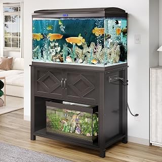40-50 Gallon Fish Tank Stand with Power Outlets, 660LBS Capacity Heavy Duty Metal Aquarium Stand, Double Fish Tank Stand Table with Cabinet