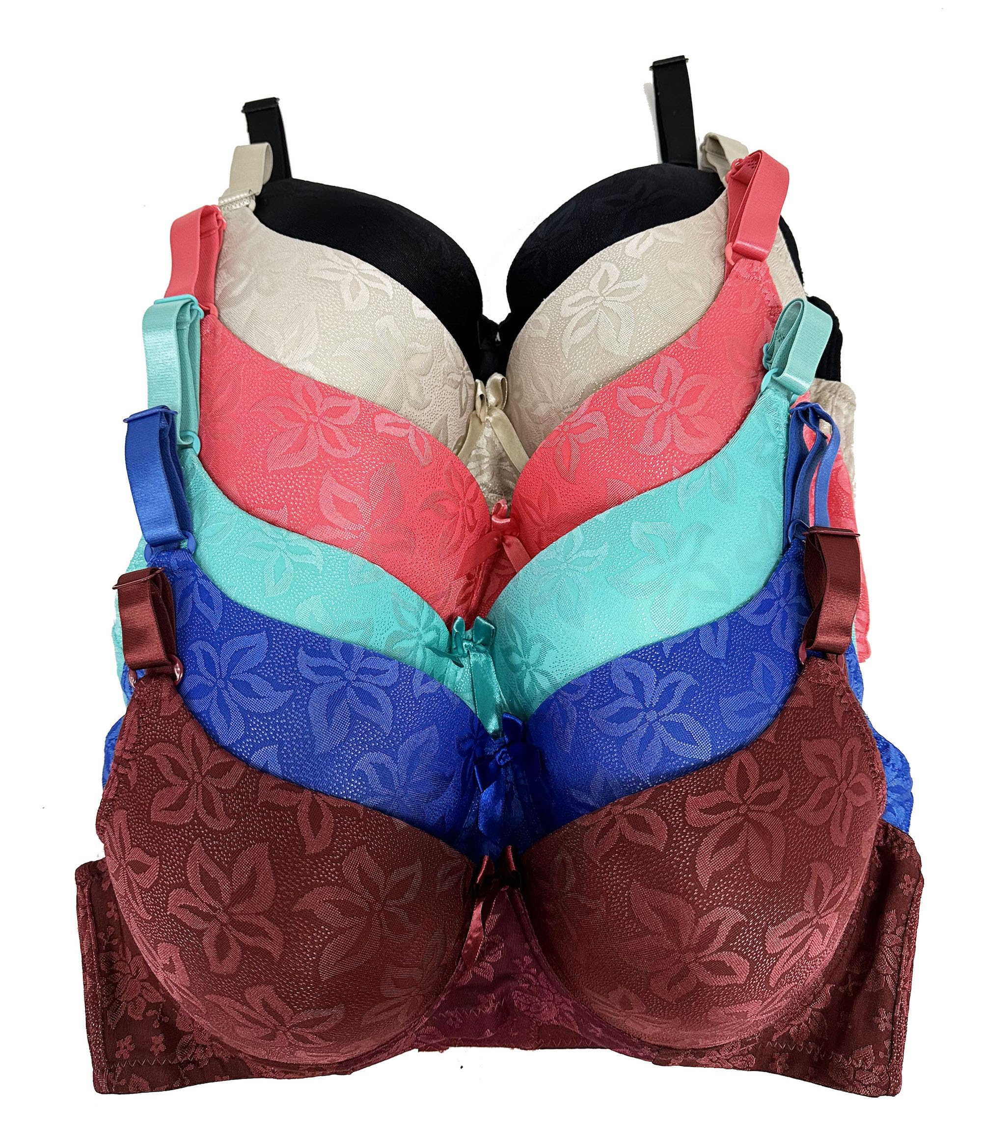 Viola's Secret 6 Pack of Color Print T-Shirt Bras B Cup C Cup and D Cup